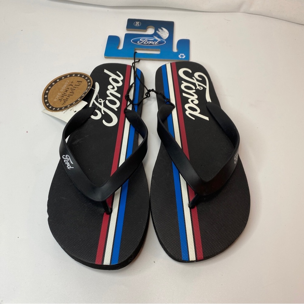 Ford Brand Sandals  Men's Flip Flops Size M 8/9 Bio world   RARE  FORD LOGO